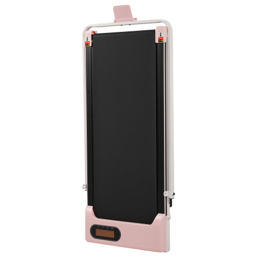 Folding Treadmill With Handrail & Adjustable Incline, 1-10 Km H Running Machine, Space Saving Low Noise Design, LED Display, Phone Holder, Remote Control, Transport Wheels  Plug, Pink.