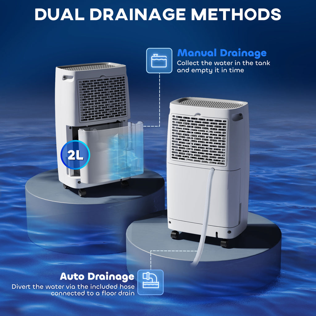 12L/Day Dehumidifier With Continuous Drainage, 2.5L Water Tank, 24H Timer, Humidity Display, For Home Damp, Condensation, Mould And Laundry Drying, White