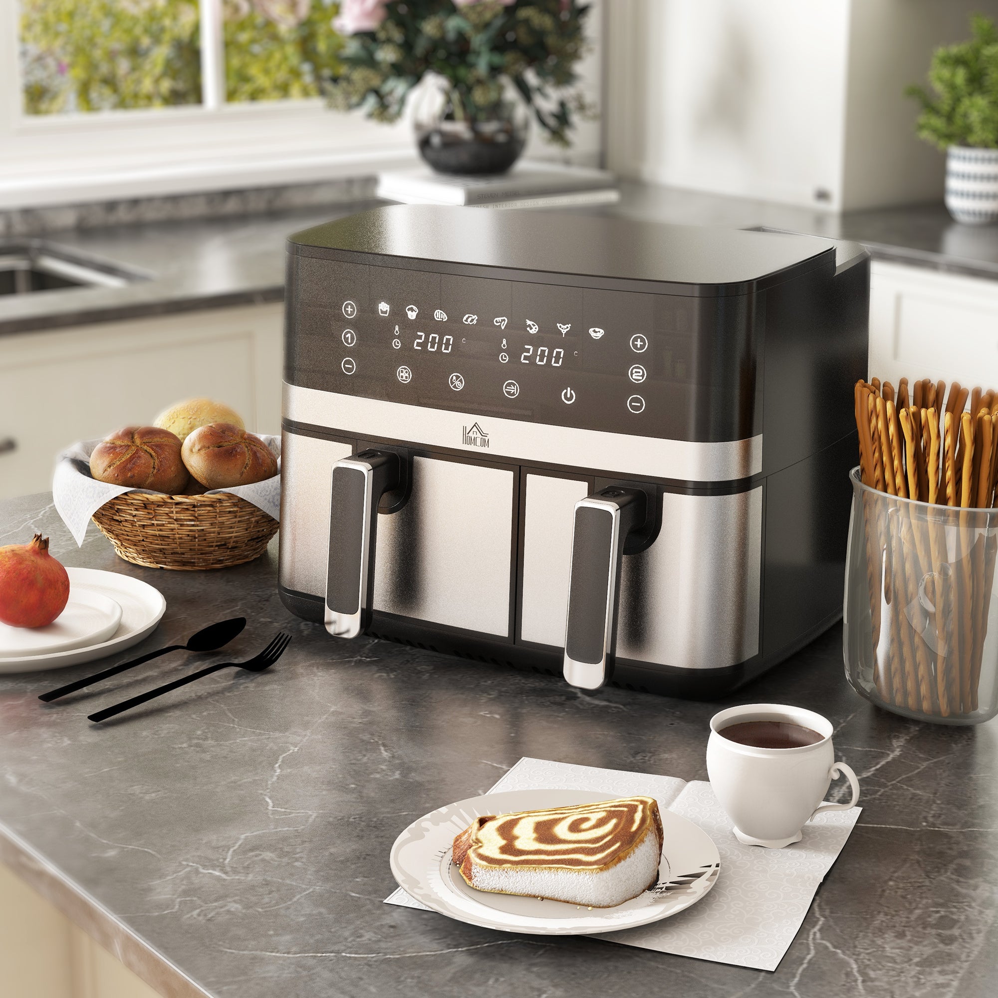 8.5L Dual Basket Air Fryer, With Sync And Multi-Menu Cooking