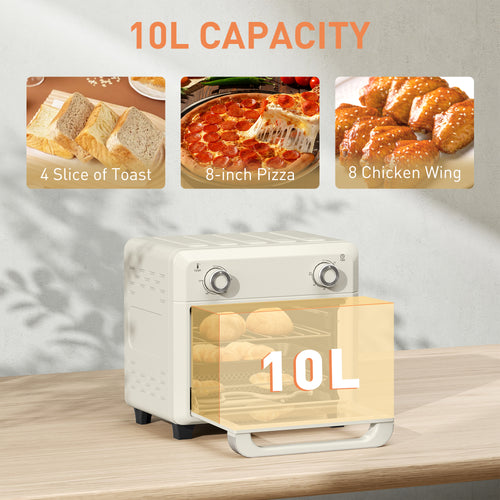 10L Air Fryer Oven, Mini Oven, Oil Free Cooking, Grill, Roast, Bake, With Adjustable Temperature, Timer, Dishwasher Safe, 1000W, Cream White