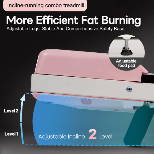 Folding Treadmill With Handrail & Adjustable Incline, 1-10 Km H Running Machine, Space Saving Low Noise Design, LED Display, Phone Holder, Remote Control, Transport Wheels  Plug, Pink.