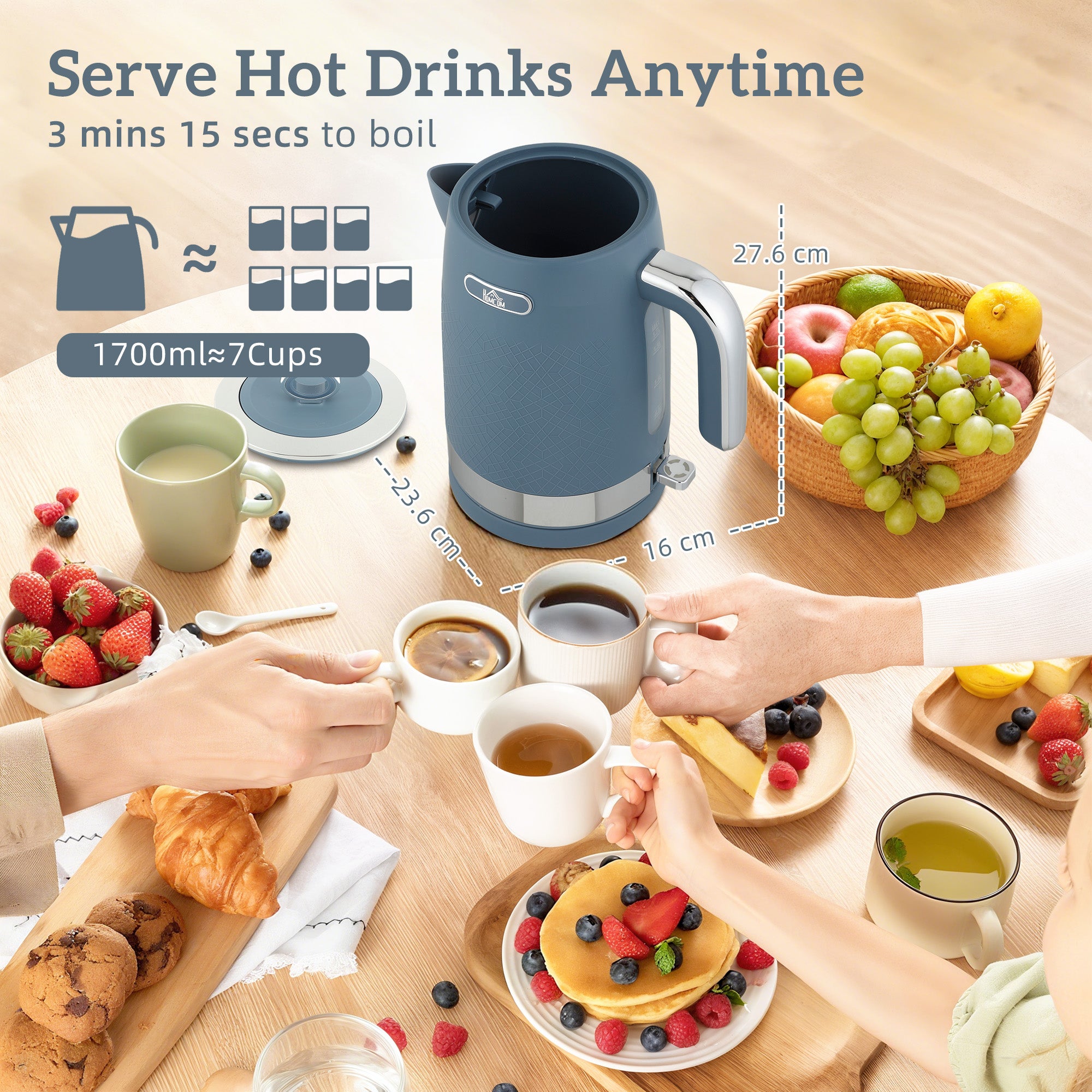 Sleek Textured Kettle And Toaster Set - Blue