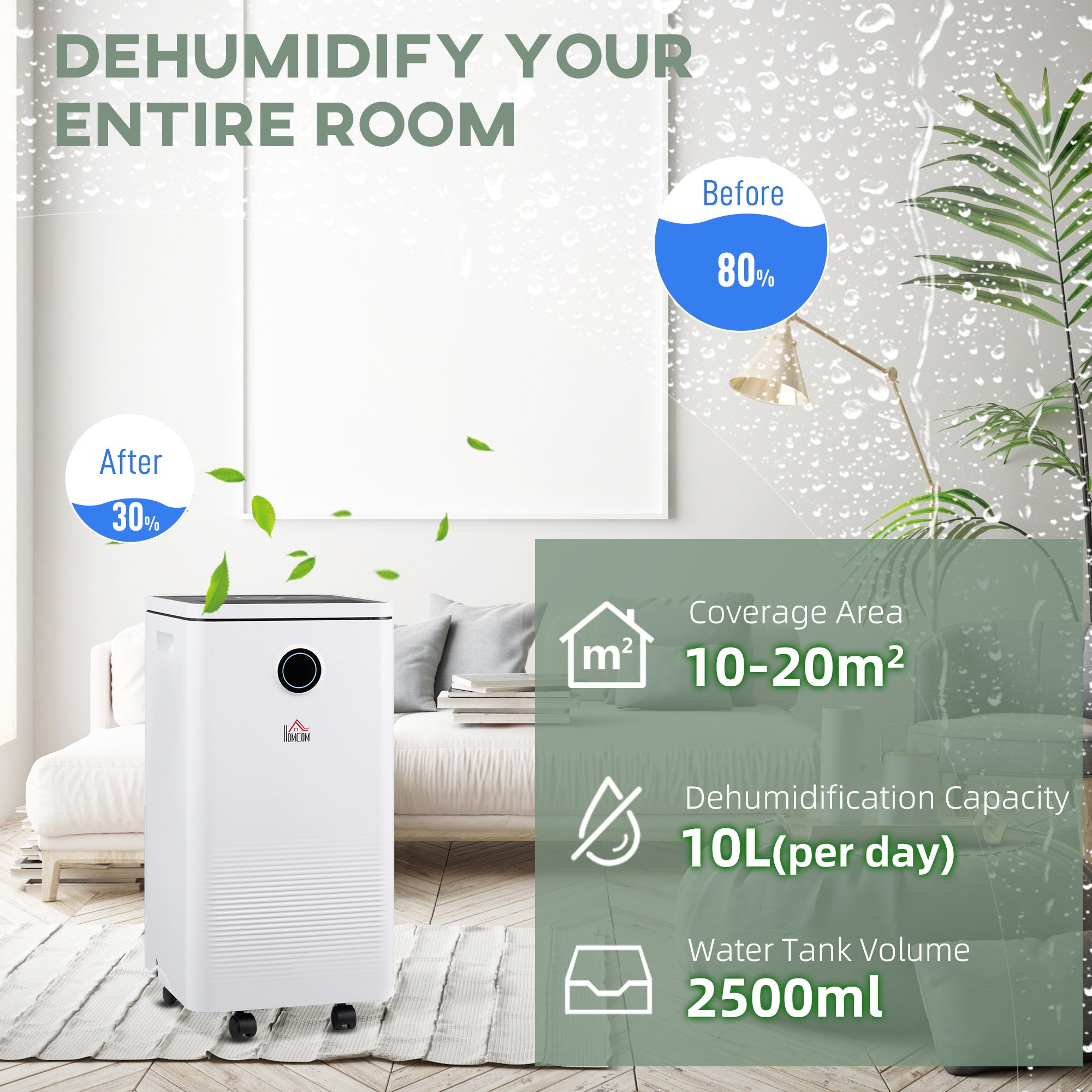10L/Day Dehumidifier With WiFi Smart App Control, 2.5L Water Tank, Digital Display, Sleep Mode, 24H Timer, Laundry Clothes Drying, For Home And Large Room Basement