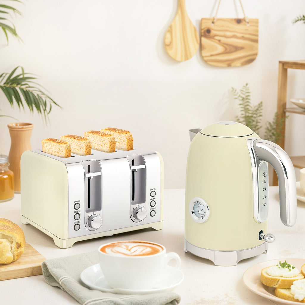 Retro 3000W Kettle And Toaster Set - Cream