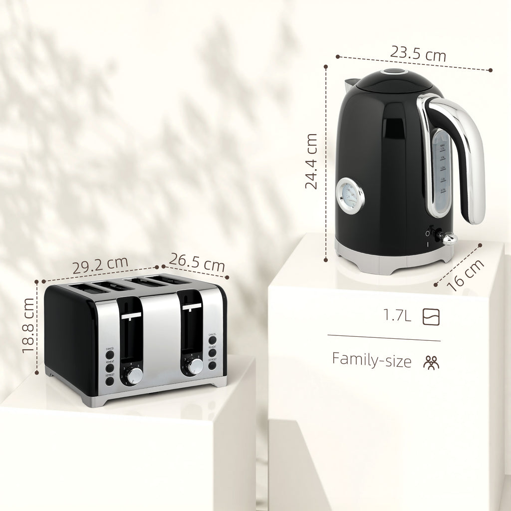 Retro 3000W Kettle And Toaster Set - Black