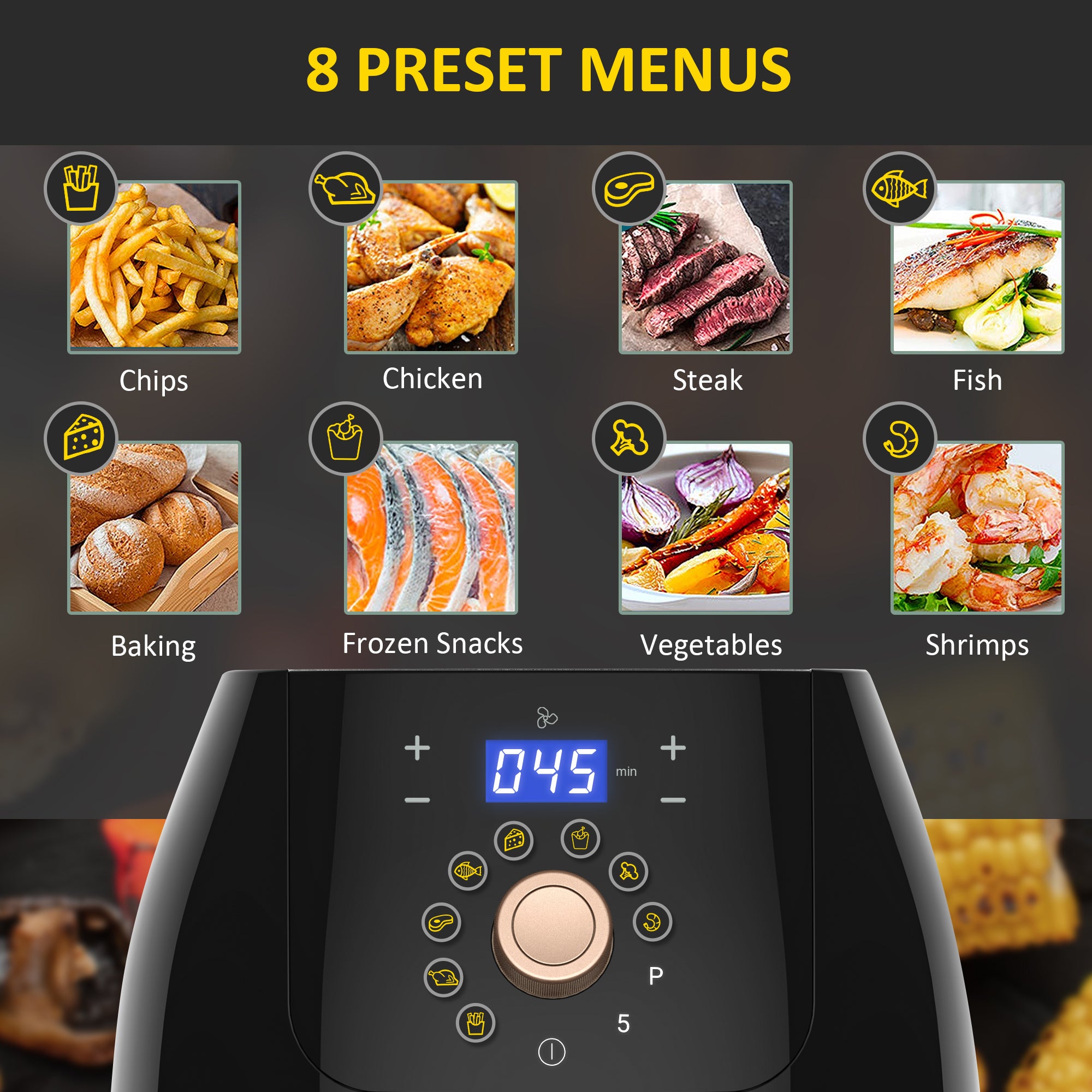 5.5L 1700W Air Fryer With Digital Display, 80-200℃