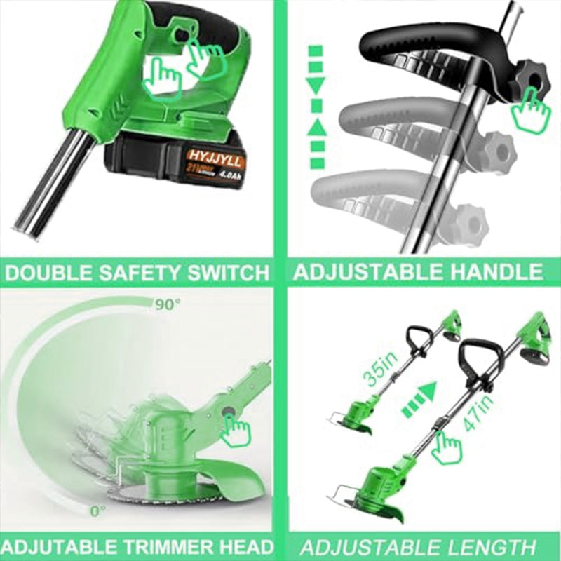 Cordless Electric Grass Trimmer 2-in-1 Lawn Edger W & 2 Batteries & Blades  Yard Garden Tool Kit