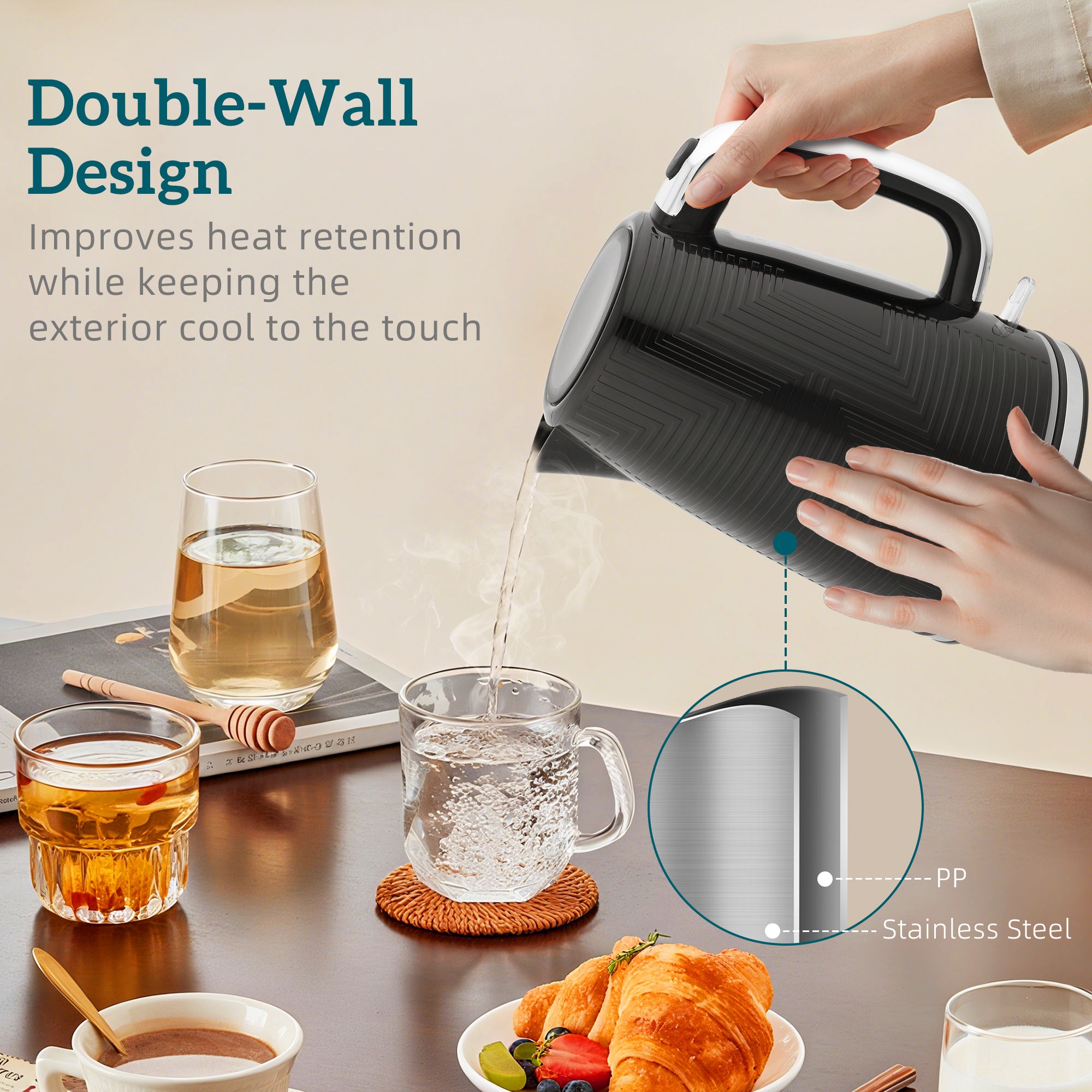 Modern Kettle And Toaster Set - Black
