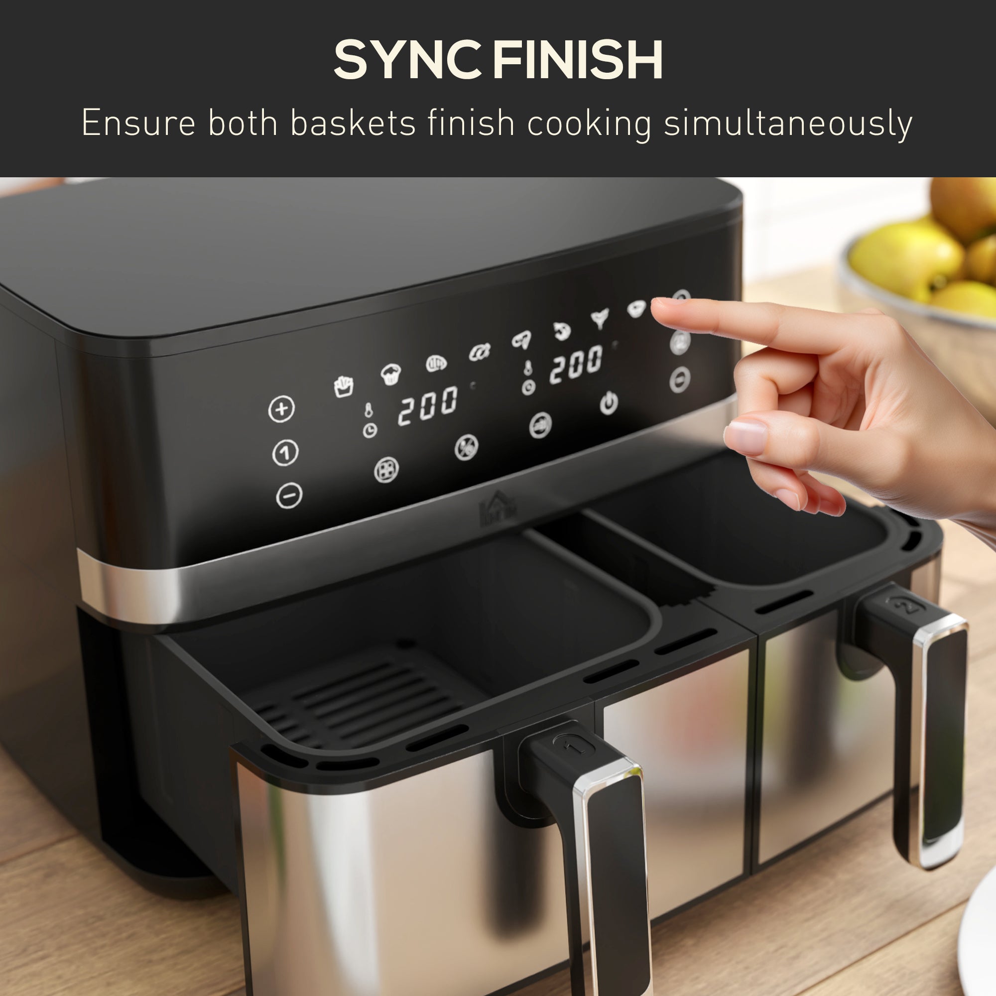 8.5L Dual Basket Air Fryer, With Sync And Multi-Menu Cooking
