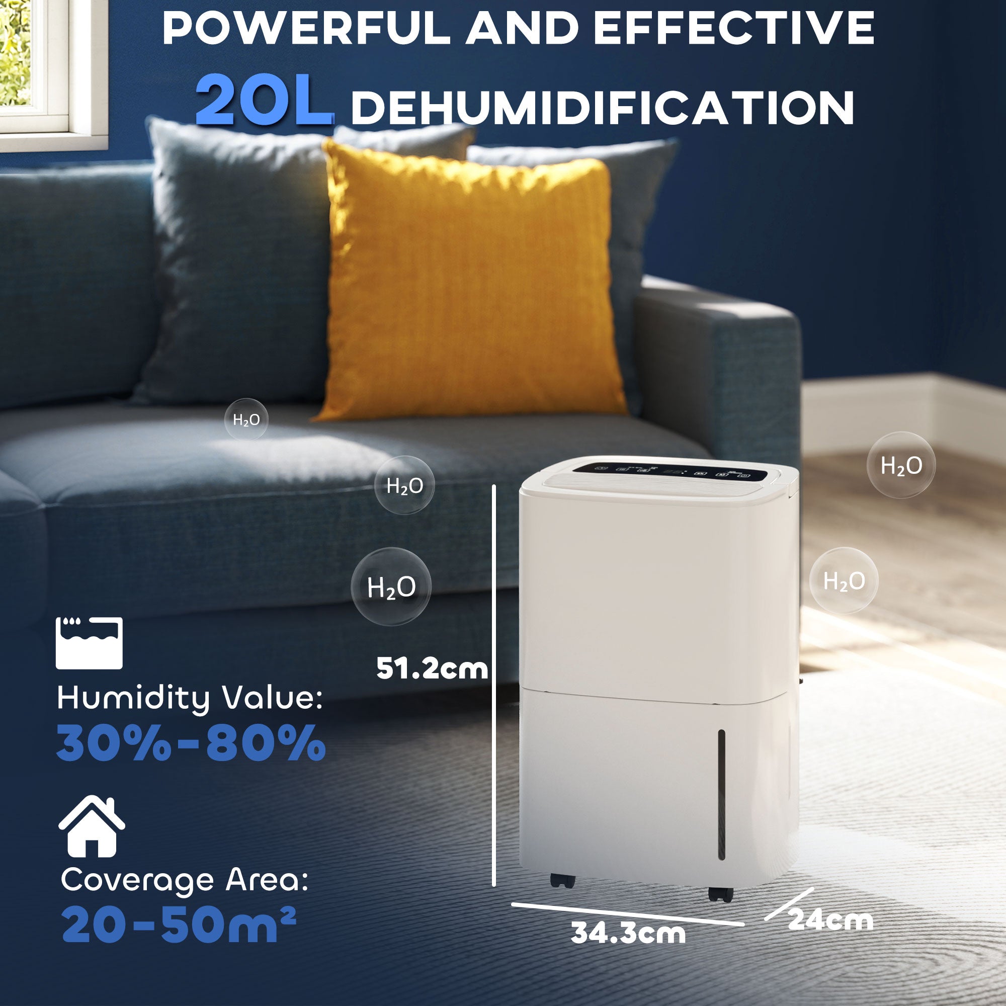 20L Dehumidifier, With Touch Control - White