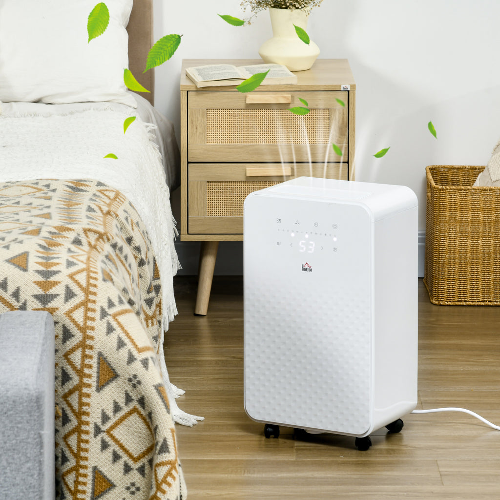 2000mL Portable Dehumidifier With Air Purifier, 24H Timer, 5 Modes, 10L/Day, For Home Laundry, White