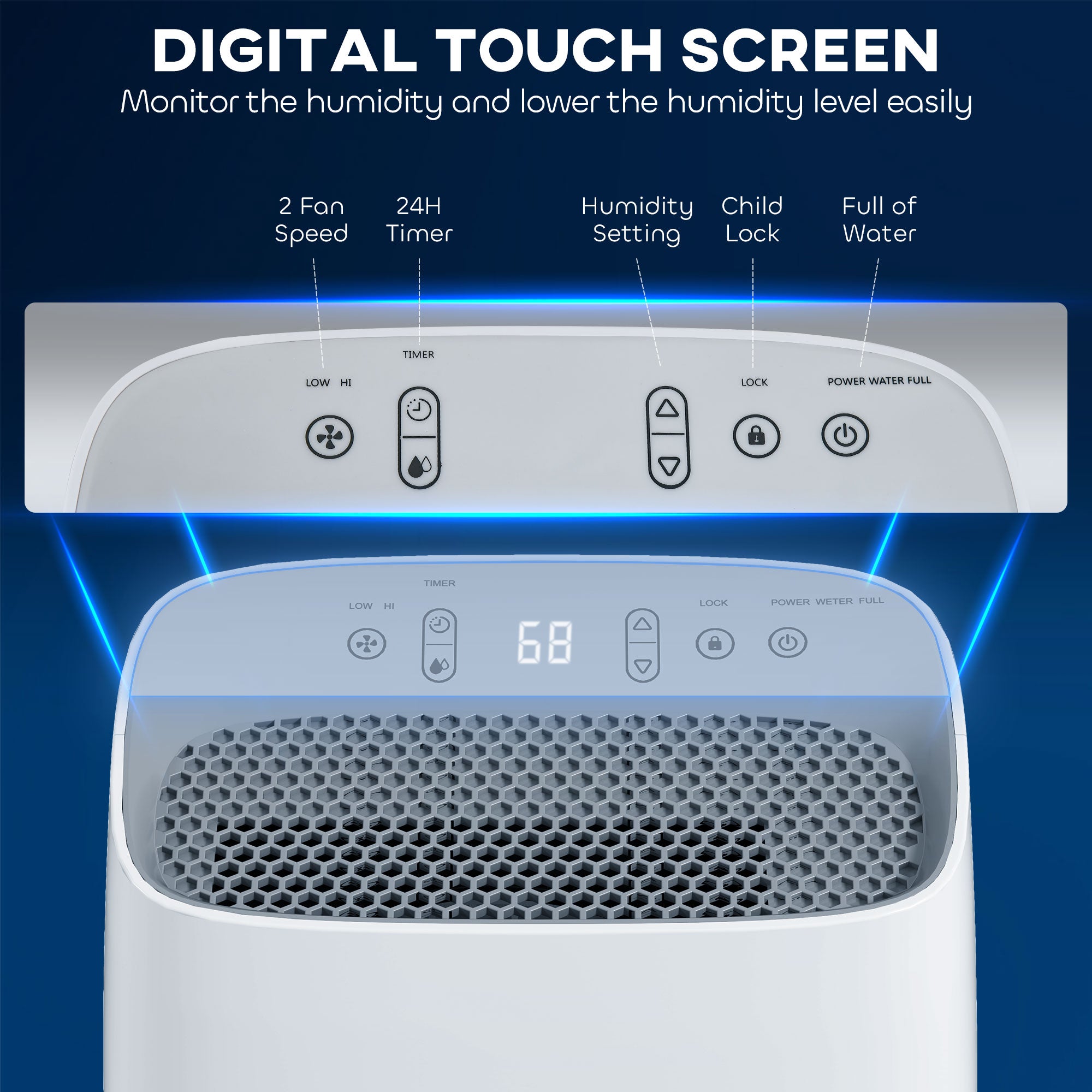 12L/Day Dehumidifier With Continuous Drainage, 2.5L Water Tank, 24H Timer, Humidity Display, For Home Damp, Condensation, Mould And Laundry Drying, White