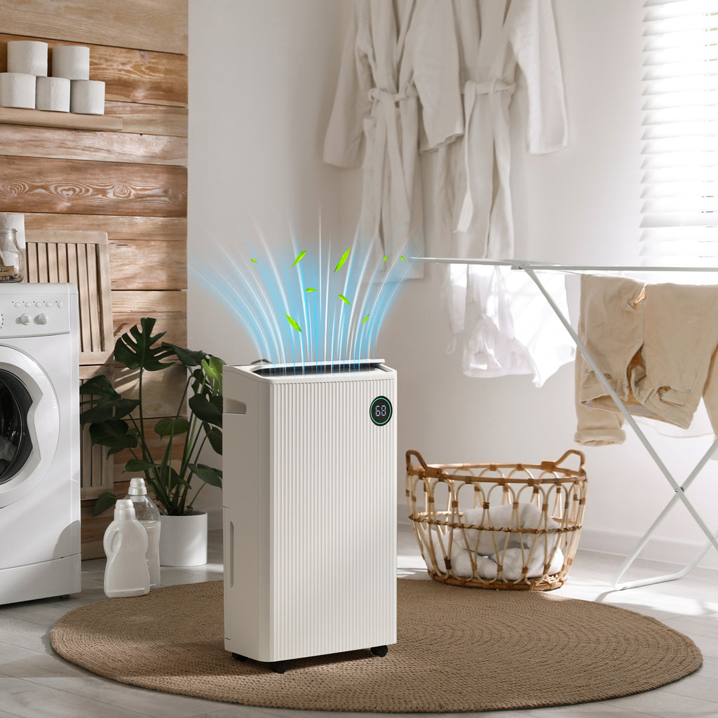 5500mL Portable Dehumidifier With Air Purifier, UVC, Ioniser, 24H Timer, 5 Modes, 16L/Day, For Home Laundry, White