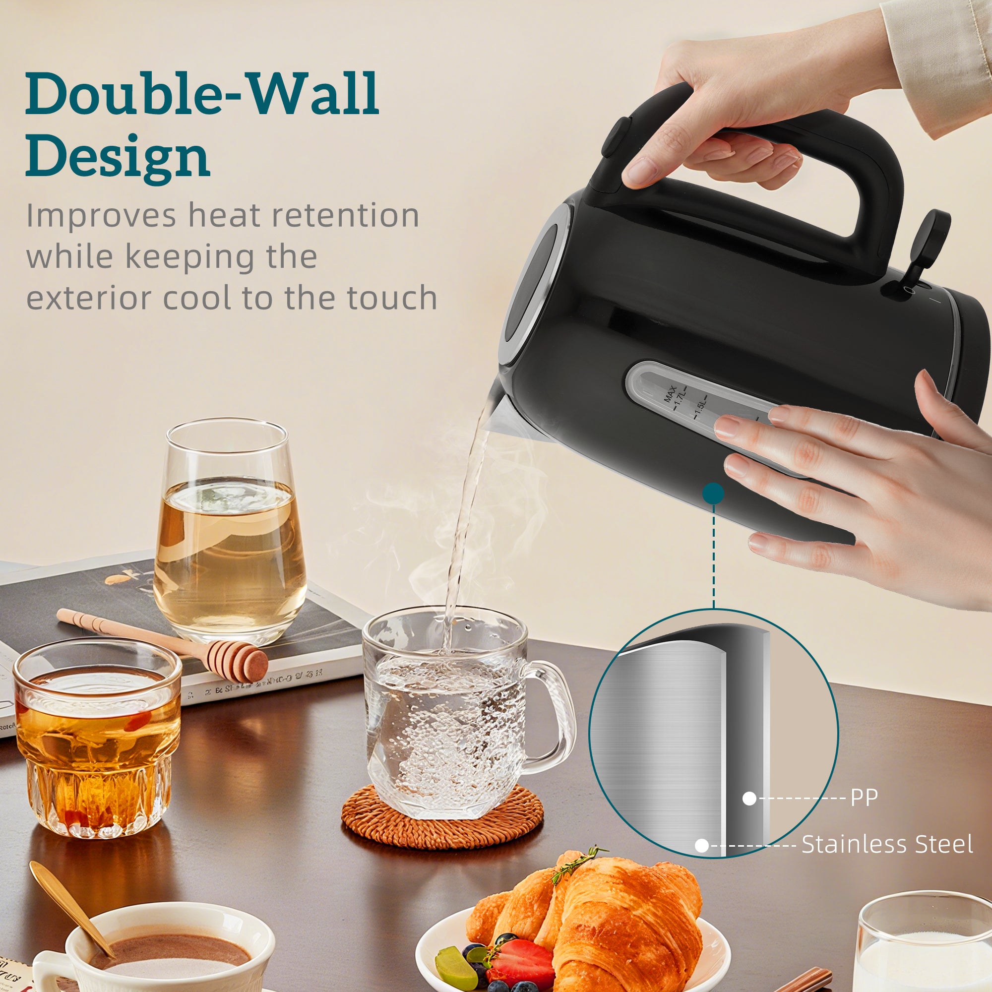 Simple Polished Toaster And Kettle Set - Black