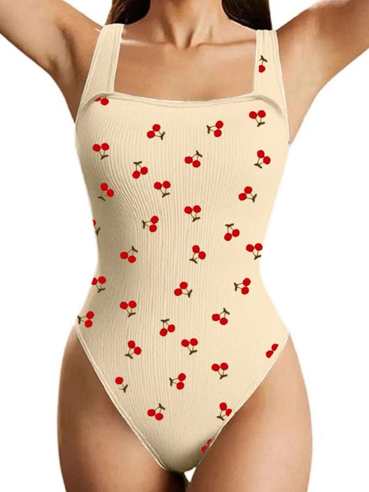 NEW Women's Summer Outfit Baby Blue Cherry Print Jumpsuit For Women Vintage Chic, Lightweight Perfect For Commute, Comfortable Stylish, Flattering Silhouette