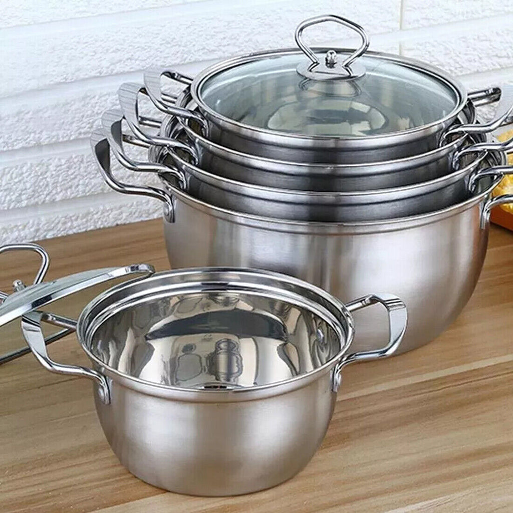 11PCS Induction Non Stick Stainless Steel Cookware Cooking Pot Pan With Lids Set