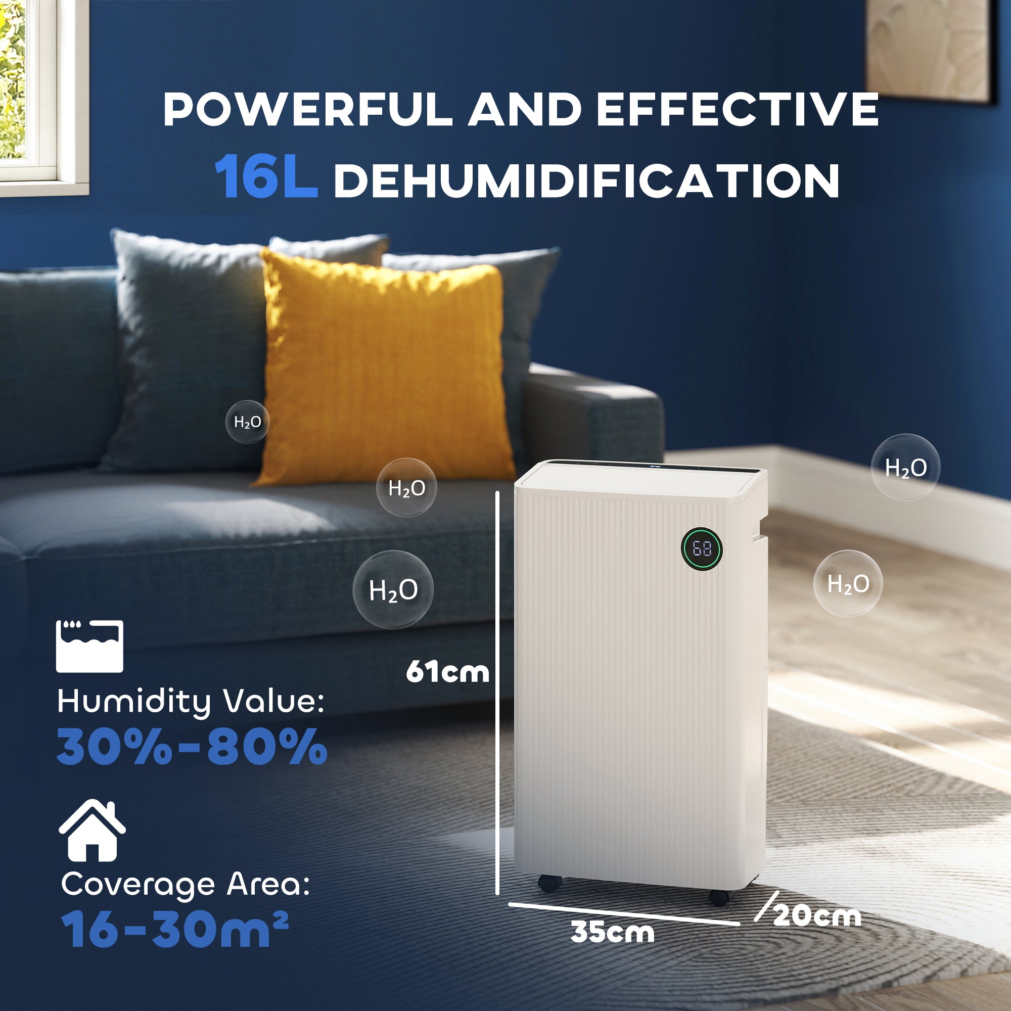 5500mL Portable Dehumidifier With Air Purifier, UVC, Ioniser, 24H Timer, 5 Modes, 16L/Day, For Home Laundry, White