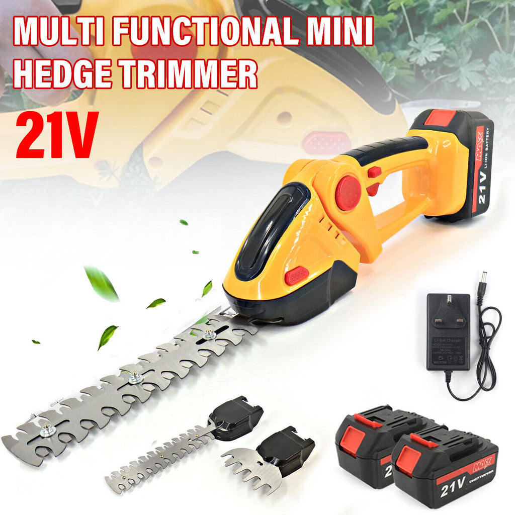 21V Cordless Hedge Trimmer 2in1 Grass Shear Shrub Branch Cutter With 2 Batteries