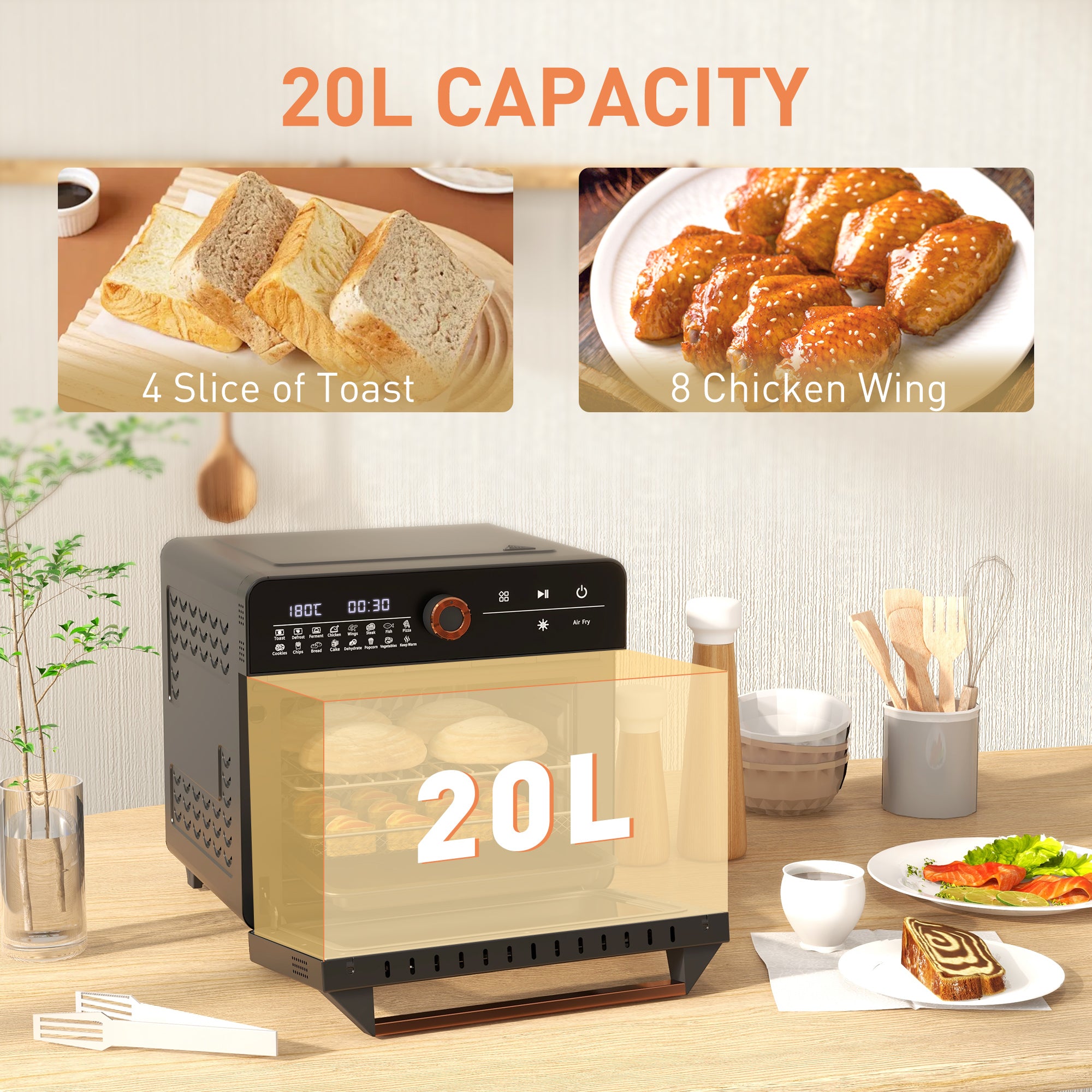 Air Fryer Oven, 20L Mini Oven, Multifunction Countertop Convection Oven With 16 Presets, Adjustable Temp And Time, 1400W