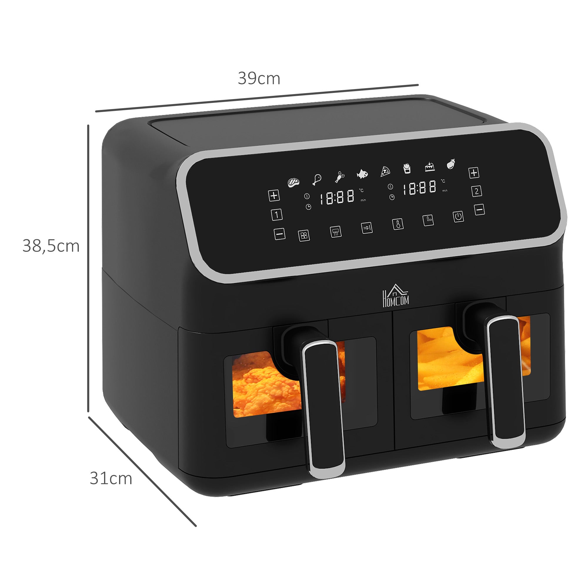 8L Dual Basket Air Fryer, 80-200℃, With Sync Function - Black/Silver