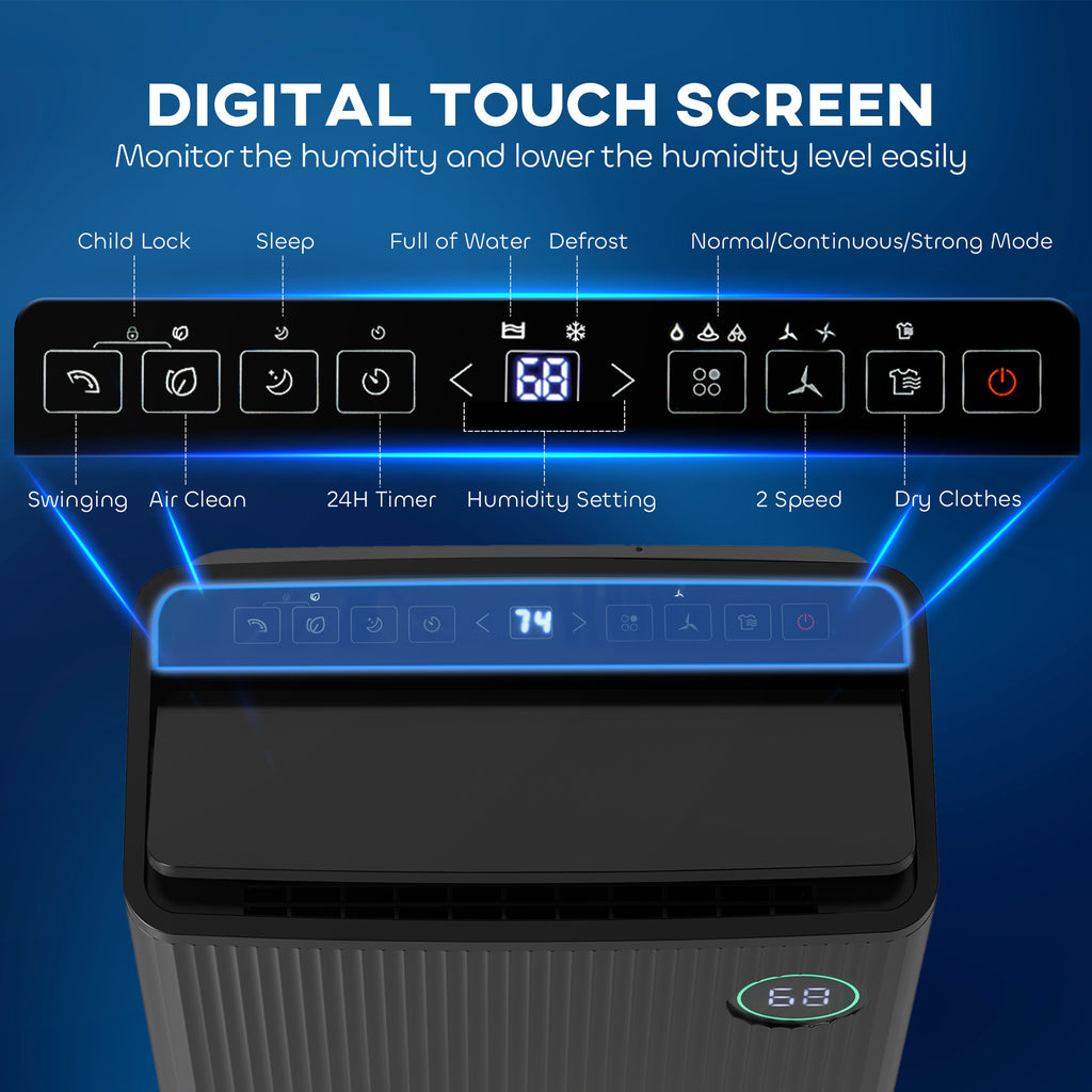 5500mL Portable Dehumidifier With Air Purifier, UVC, Ioniser, 24H Timer, 5 Modes, 16L/Day, For Home Laundry, Black