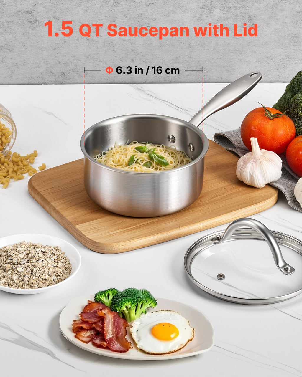 1.5 QT Saucepan, Stainless Steel Saucepan With Glass Lid, Multipurpose Nonstick Stainless Steel Small Cooking Sauce Pot With Ergonomic Handle, Friendly For Oven, Dishwasher, Induction Cooker