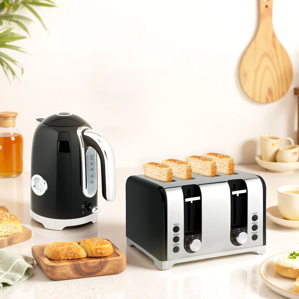Retro 3000W Kettle And Toaster Set - Black