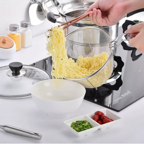 4pc Non Stick Chip Pan Deep Fat Fryer Cooking Noodle Soup Pot Frying Basket&Lid