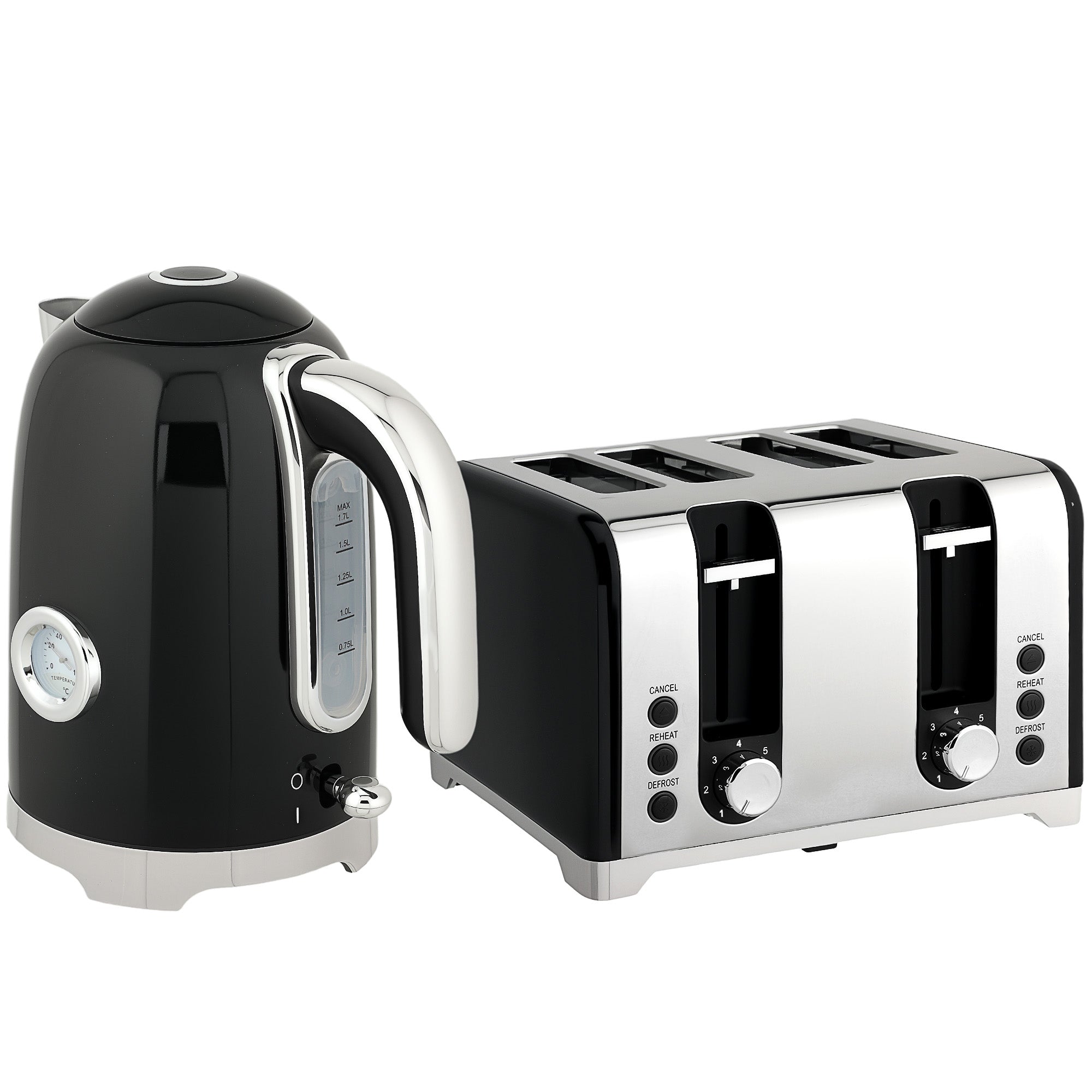 Retro 3000W Kettle And Toaster Set - Black