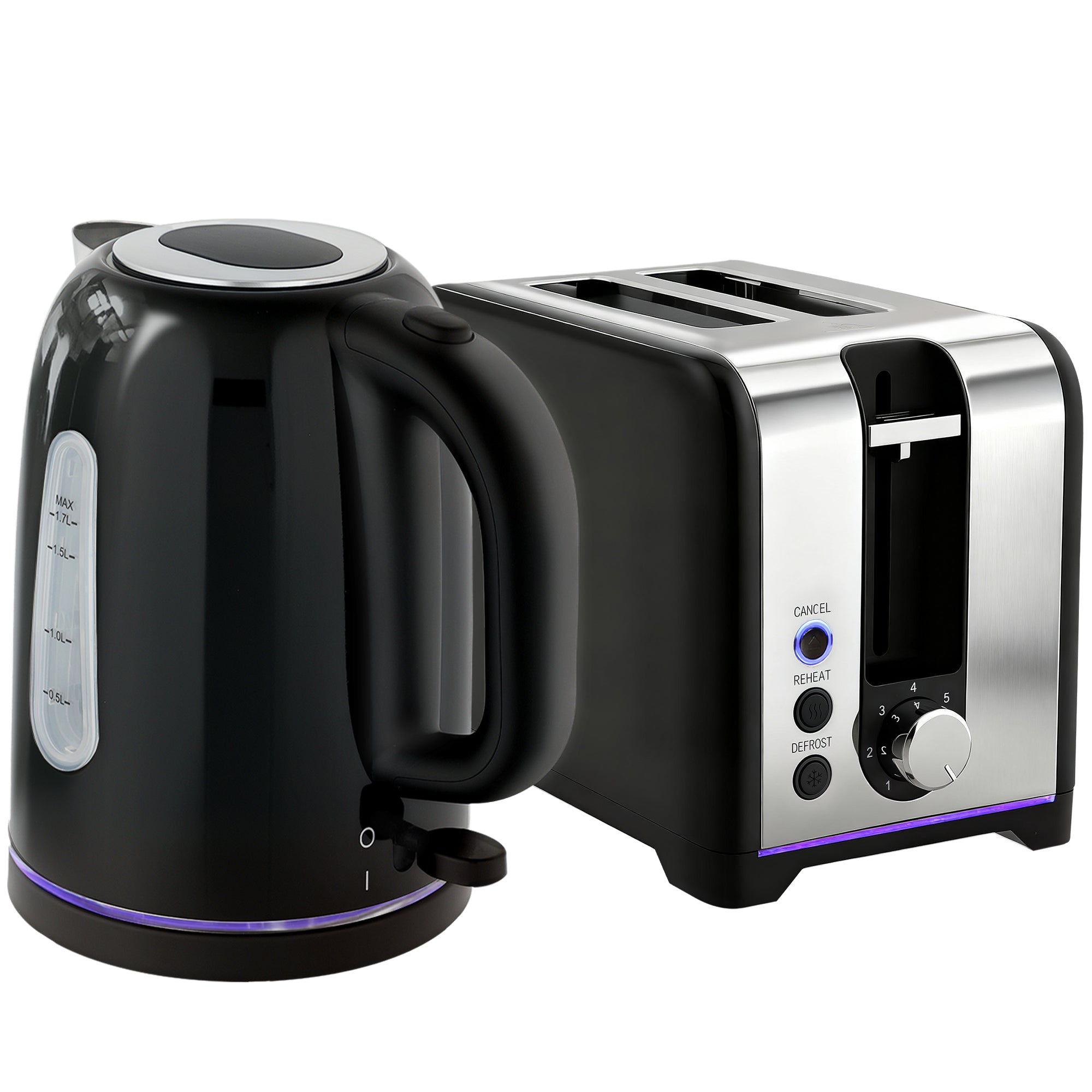 Simple Polished Toaster And Kettle Set - Black
