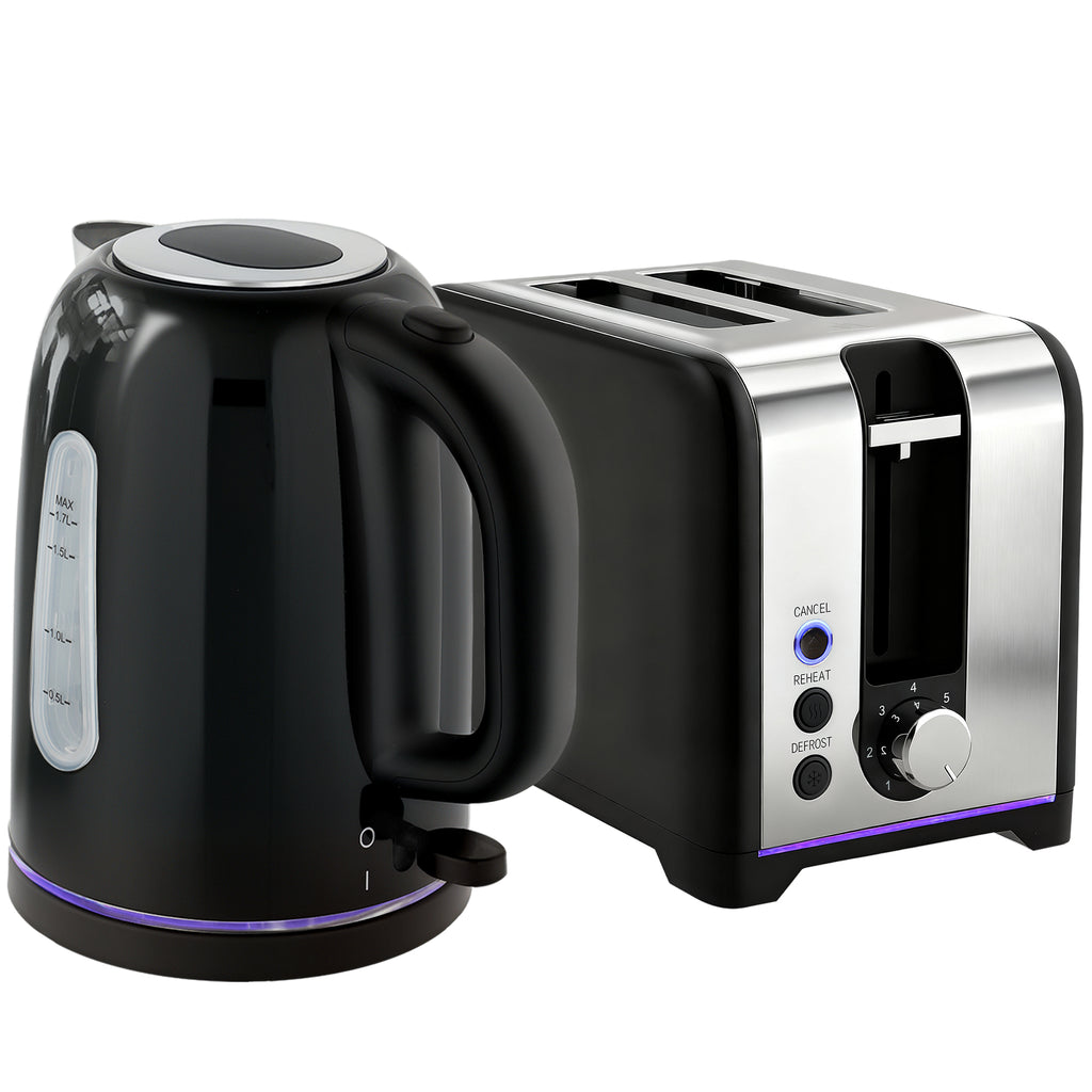Simple Polished Toaster And Kettle Set - Black