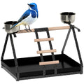 PawHut Parrot Stand Bird Stand W/Wood Perch Ladder Feeder Removable Tray