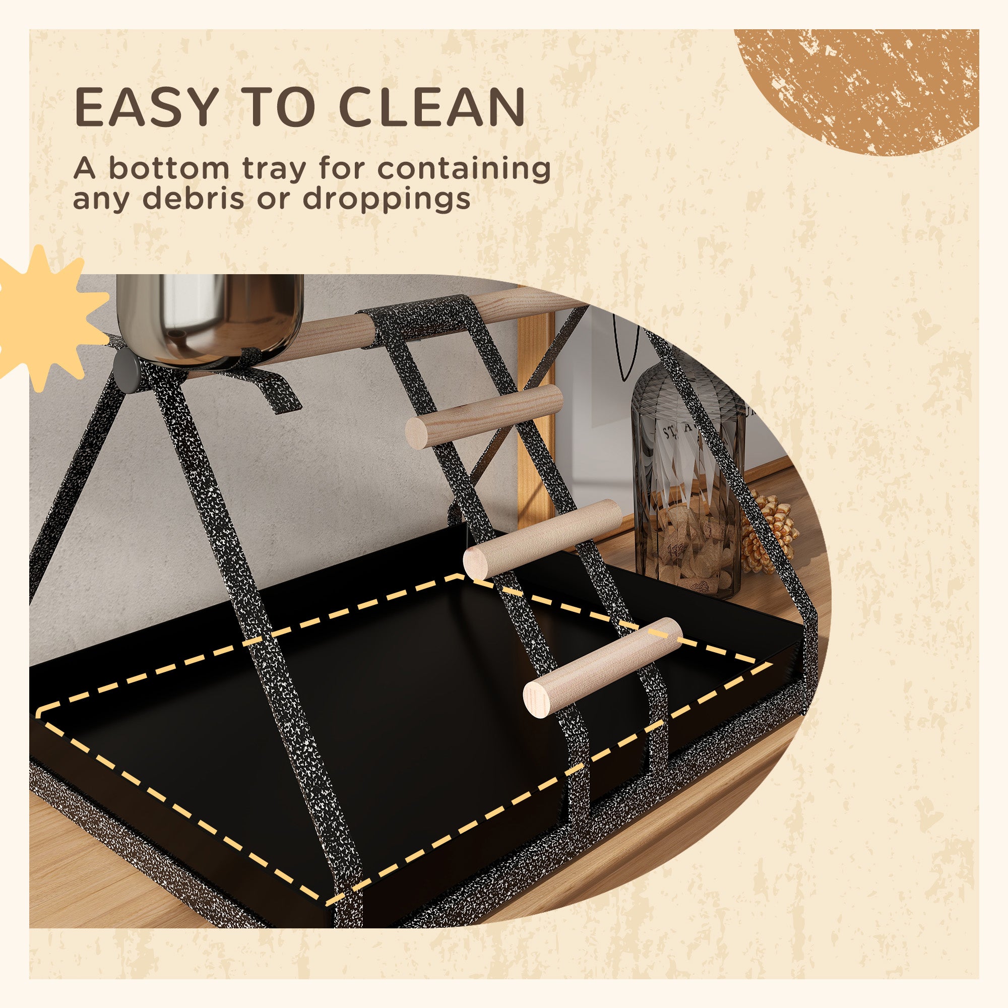 PawHut Parrot Stand Bird Stand W/Wood Perch Ladder Feeder Removable Tray