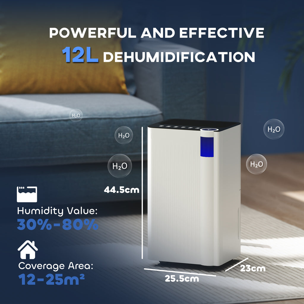 12L/Day Dehumidifier, With Filter - White