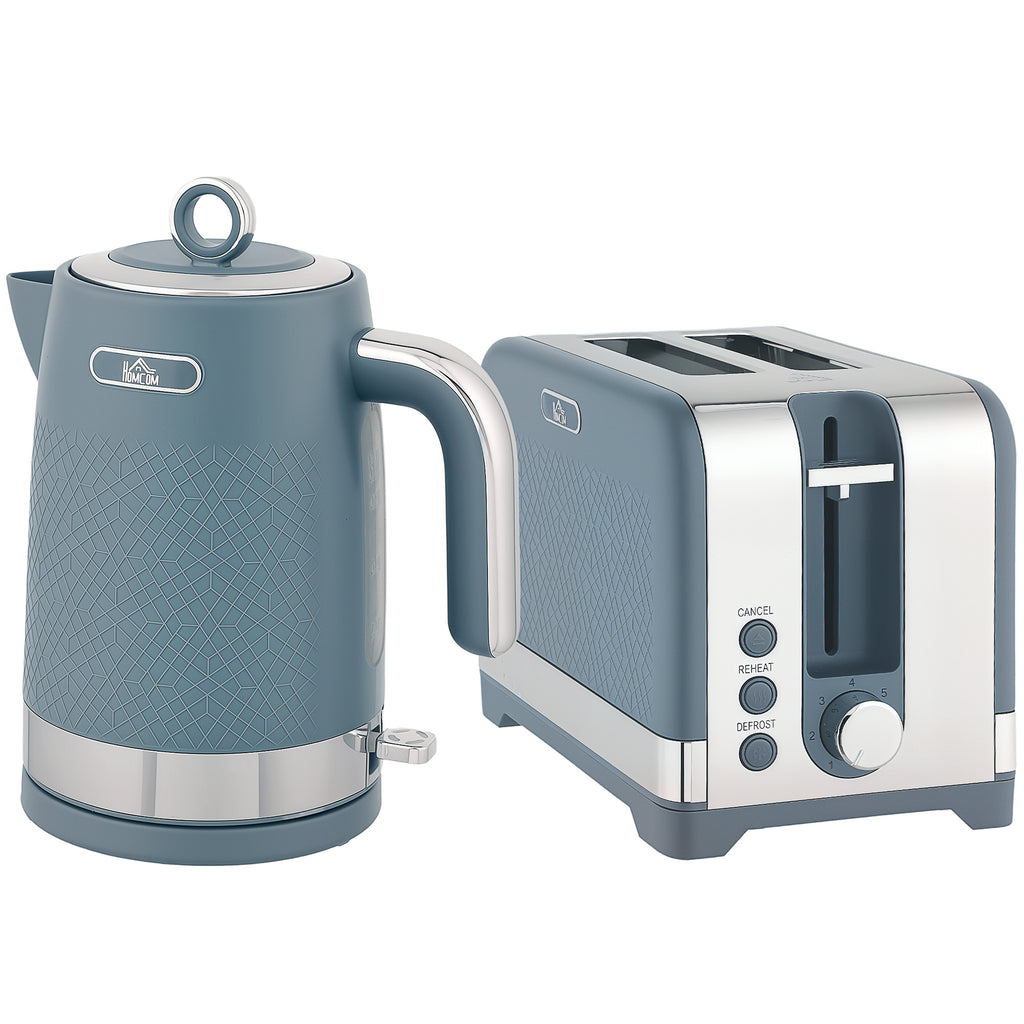 Sleek Textured Kettle And Toaster Set - Blue